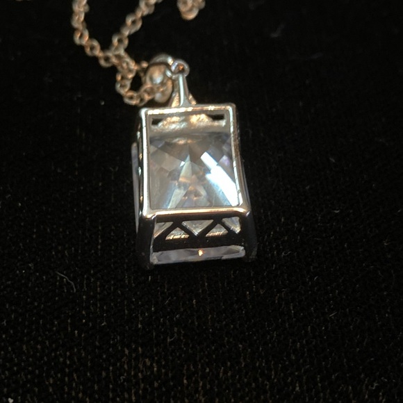 925 SS 24” long chain. Large Emerald cut CZ set in 925 SS raised cage 1”x 1/2” - Picture 10 of 12